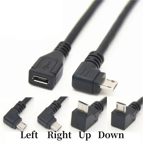 Micro usb 5Pin Male to Female Eblow Degree Extendsion Cables Data Cables For Android Phones 0.25m Down up Left Right V3 Micro