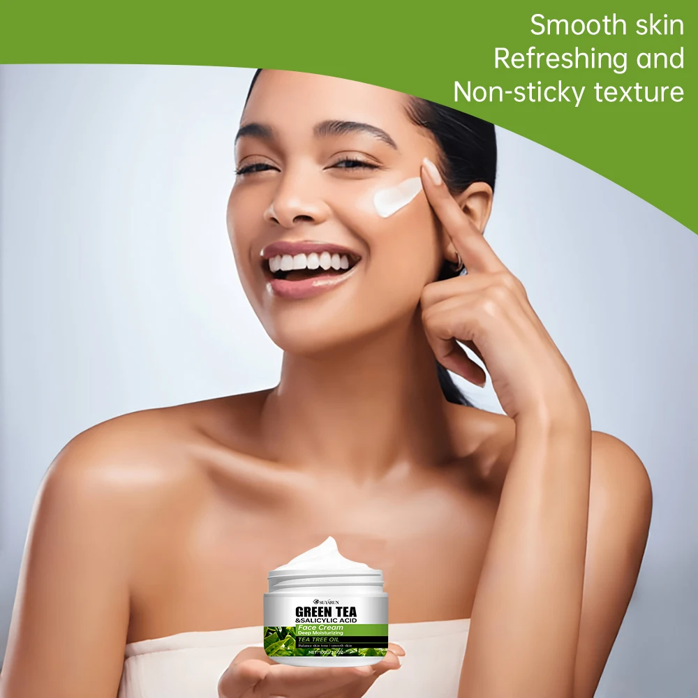 SUYARUN ティーツリー オイル & サリチル酸 グリーン ティー フェイス クリーム - ニキビ治療、オイル コントロール、脂性肌の毛穴ケア。