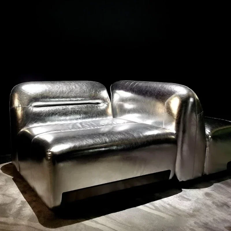 Designer pearlescent leather silver single sofa studio sofa