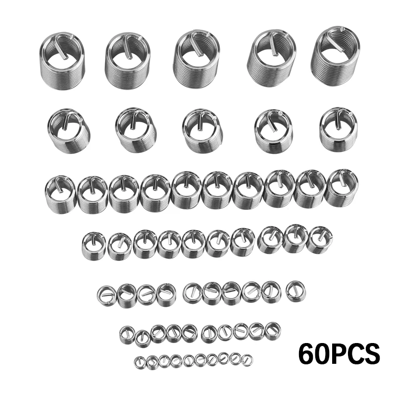 60pcs Fastening Thread Insert Set M3 M4 M5 M6 M8 M10 M12 Stainless Steel Repair Tool Insert Kit Spiral Wire Screw Sleeve Wear