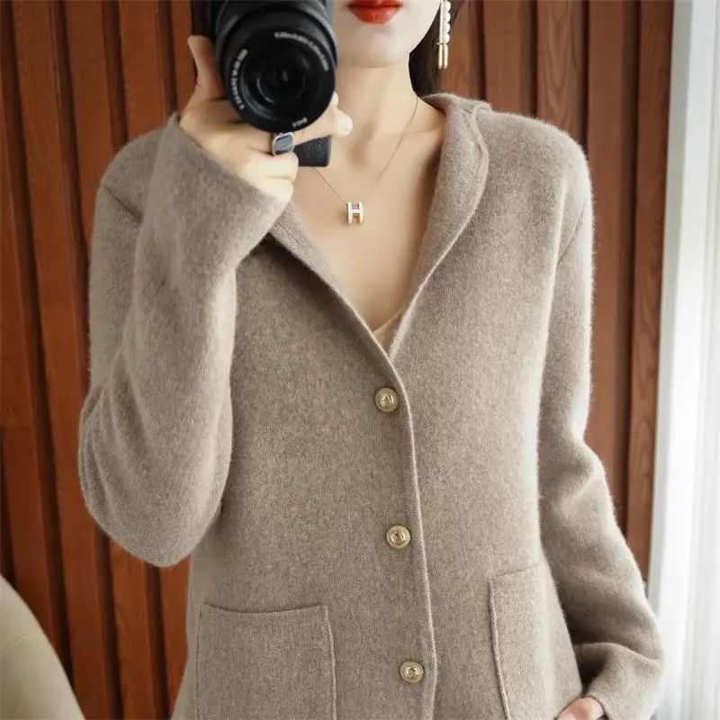 Autumn and Winter 2022 New Cashmere Sweater Women\'s South Korean Suit Sweater Coat Short Thickened Top 100% Merino Wool Cardigan