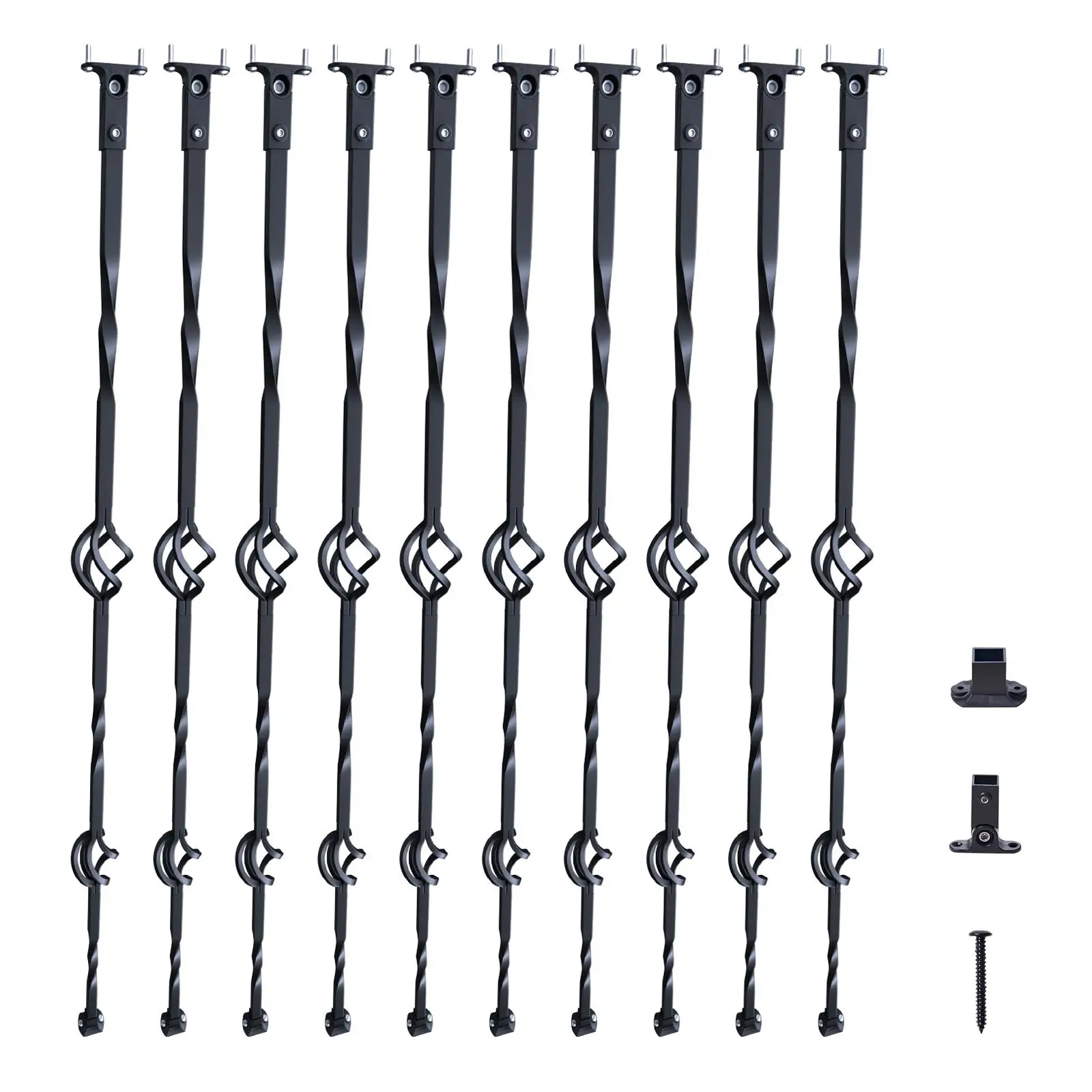 44 Inch x 1/2 Inch Galvanized Steel Staircase Balusters 10 Pack Decorative Banister Spindles with Hollow Double Basket Design Shoes and Screws for Deck Railing Spiral Staircase