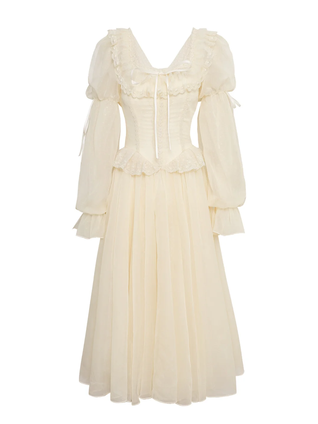 

Платье Pure Desire из шифона с кружевом, длинными рукавами-фонариками, завышенной талией и А-образным силуэтом, коллекция Spring Collection