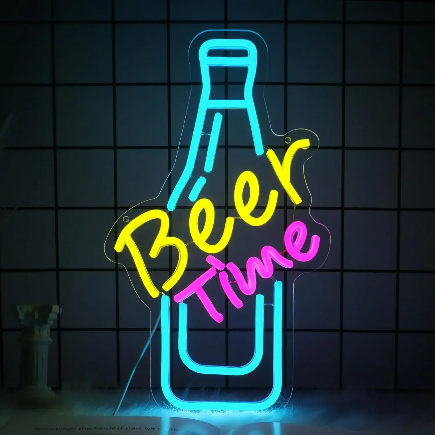 ビールタイムネオンサイン-バー、男性用カバーハウス、家の装飾用ledウォールアート、リラックスできる言葉入り、ヴィンテージビールボトル照明、男性へのギフト