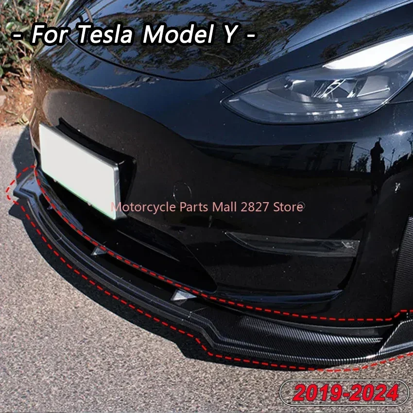 Upgrade appearance For Tesla Model Y 2019-2024 3Pcs Body Kit Front Spoiler with Lip Bumper Chin Diffuser Carbon Look/Gloss Black