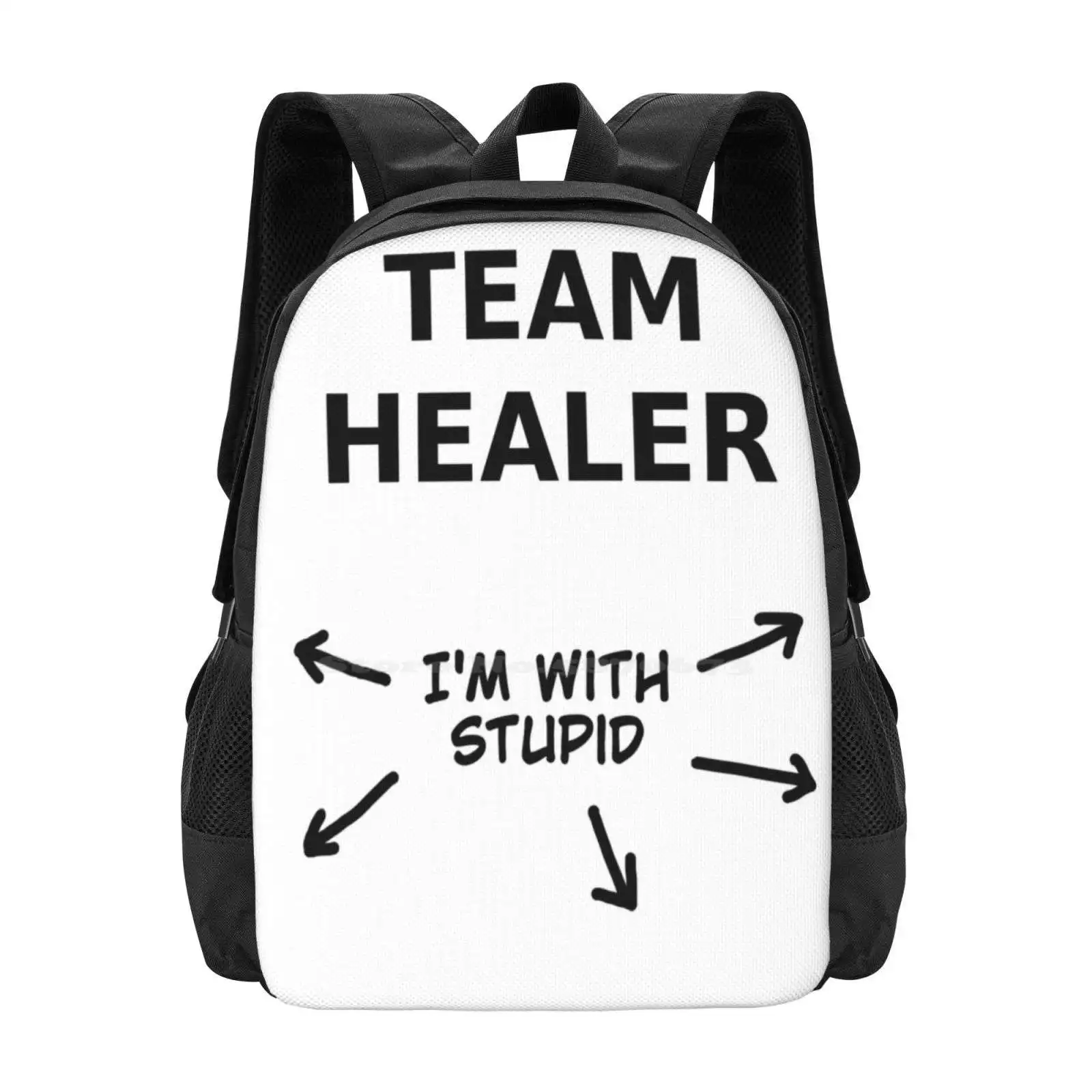 Школьные ранцы Team Healer для девочек-подростков, дорожные сумки для ноутбука, для игровой команды, целитель, я с глупым мемом, вращающийся настроение, милость, люцио