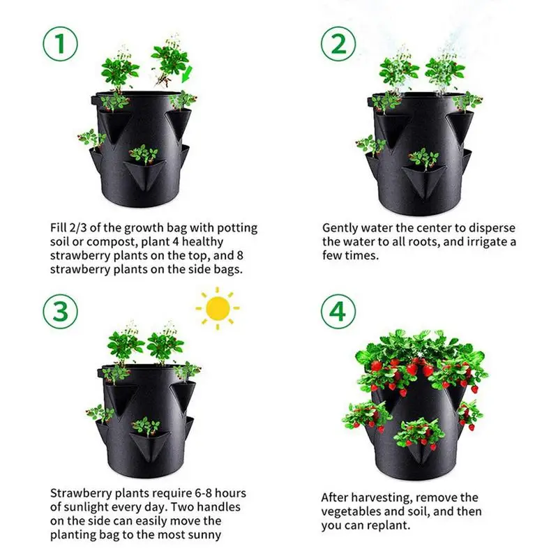 Strawberry Planters Outdoor Gardening Stackable Planter With 6 Side Grow Pockets For Indoor And Outdoor Portable 7 Gallon