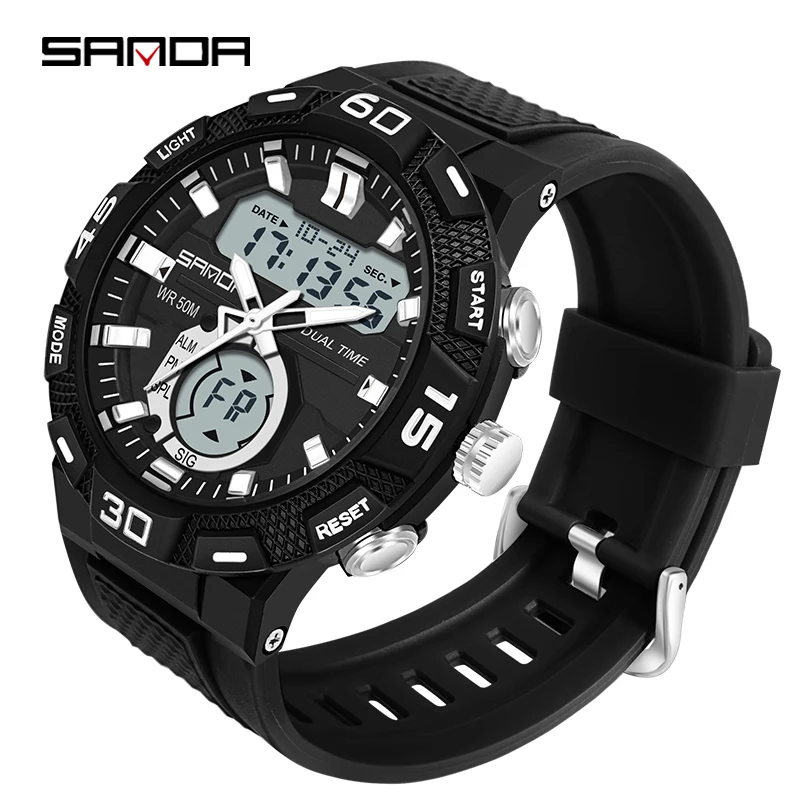 

Fashion Brand SANDA Dual Time Watch Japan Battery Electronic Watches For Man 50M Waterproof Clock Luxury Sport Men's Watches