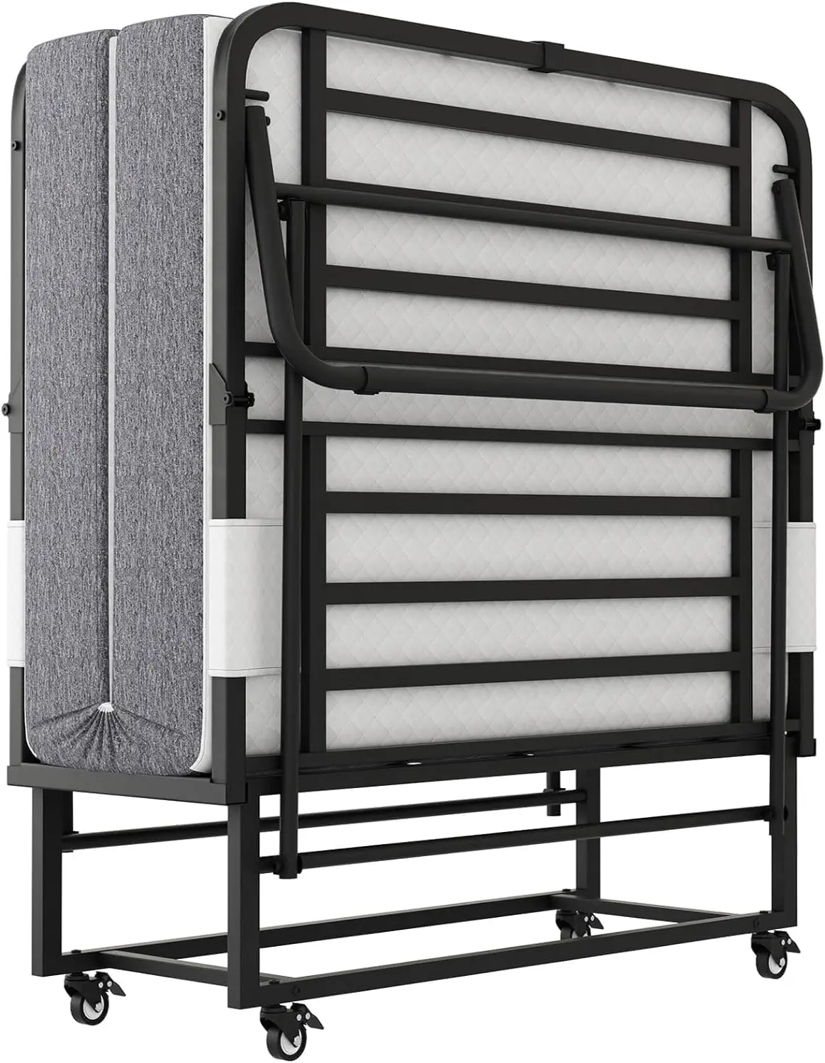 Hospitality Folding Bed with Deep Spring Mattress Headboard J-Tex Sprung Base System Portable Contract Use Black/White Specialty