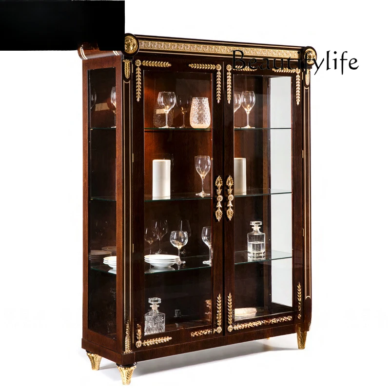 

European solid wood carving flower double door glass wine cabinet large apartment villa restaurant neoclassical decoration