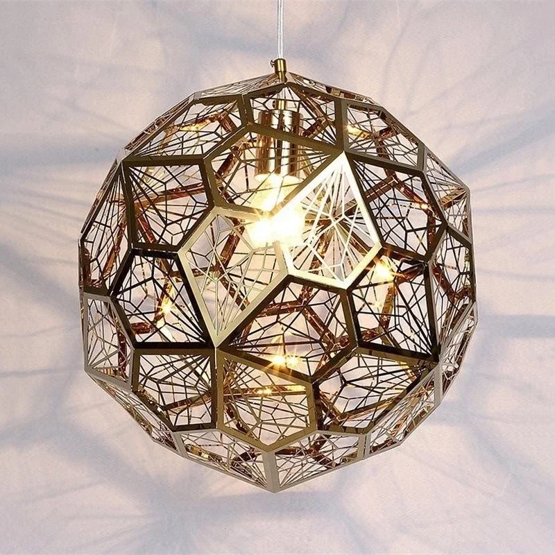 Italy Modern Gold Copper Silver Etch Web Pendant Lights Art Diamond Ball Stainless Steel Dining Room Bedroom Hanging Lamps