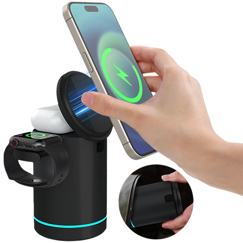 Cargador inalámbrico magnético 3 en 1 para Apple MagSafe para Apple Watch 2/3/4/5/6/SE/7/8 Airpods Pro/2/3, soporte de base de carga