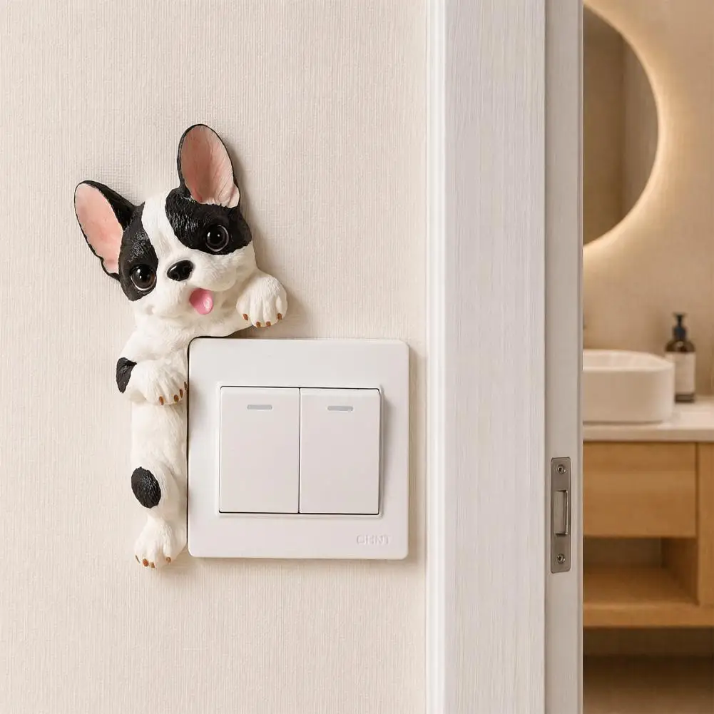 Bulldog Switch Sticker Cute Dog Switch Decor 3d Bulldog Resin Light Switch Cover Cute Cartoon Dog Wall Socket Decor for Bedroom view 2