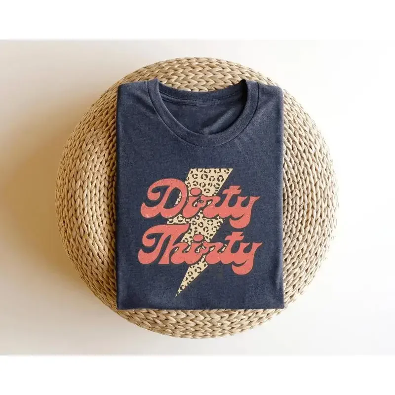 Retro Funny Dirty Thirty Leopard Bolt 30 Party Crew 30Th Birthday T Shirt For Women