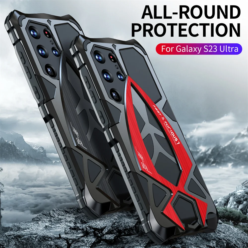 

For Galaxy S23 Ultra Luphie Rugged Phone Case Full Protection Armor Samsung 5G Luxury Shockproof Metal Fundas Shell Bumper Cover