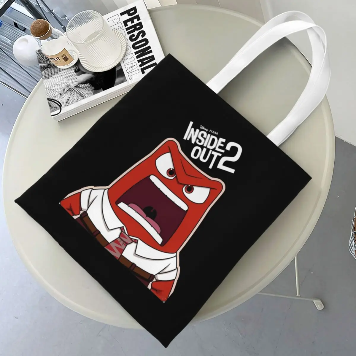 Inside Out Emotions Anger Canvas Tote Bag Aesthetic Large Capacity Cartoon Fashion Bags for Unisex