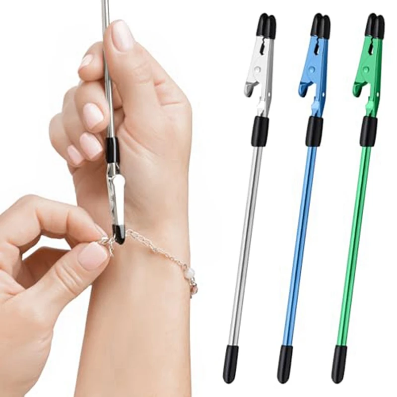 3 قطع أداة مساعدة السوار - أداة تثبيت للسوار والقلادة والمجوهرات والساعة - مشبك، مشبك مساعد، فضي + أزرق + أخضر-ABAM