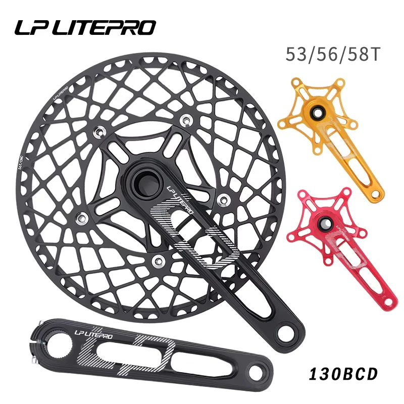 Litepro Aluminum Alloy Folding Bicycle Crank 170MM 130BCD Bike Chainwheel Crankset 53T 56T 58T Single Chainring Bike Accessories