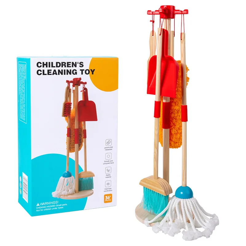 Children's Playing Home Simulation Cleaning Set Early Education Wooden Broom Sweeping Mopping Cleaning Tools Toys