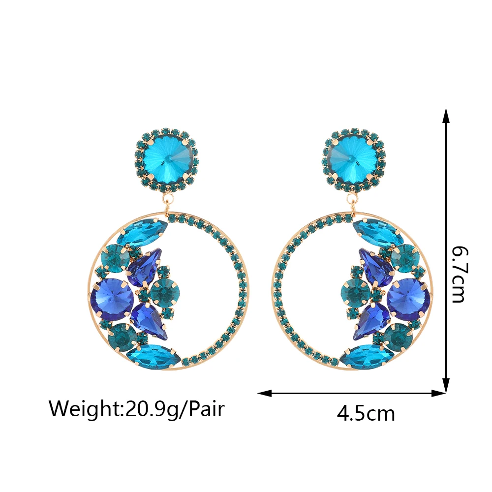 Fashion Rhinestone Hoop Dangle Earrings For Women Trend Luxury High Quality Round Big Pendants Vintage Jewelry Party Accessories
