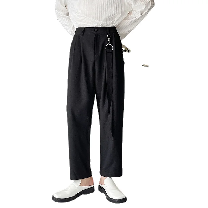 

2023Streetwear Male Pants Men Casual Loose Ankle-length Suit Vintage Fashion Black White Wide Leg Pant Trousers For Man