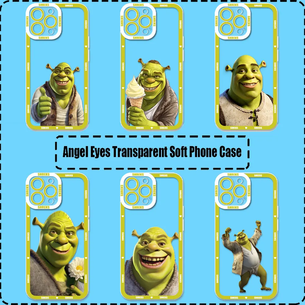 Funny Cute Movie Anime Shrek Phone Case For iPhone 16 15 ProMax 14 Plus 12 13 Mini 11 15 16 Pro Max Cases Transparent Soft Cover