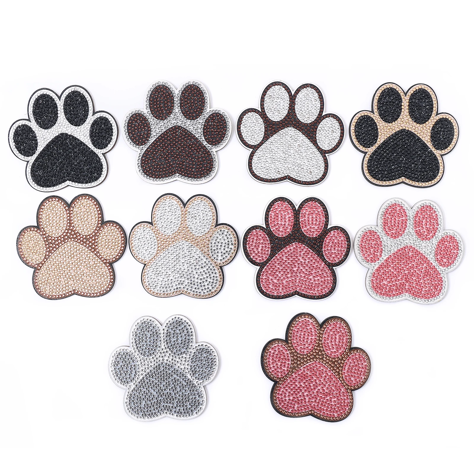 10 pz/set fai da te zampa di cane pittura diamante sottobicchieri zampa stampa diamante arte sottobicchieri con supporto antiscivolo tovaglietta per