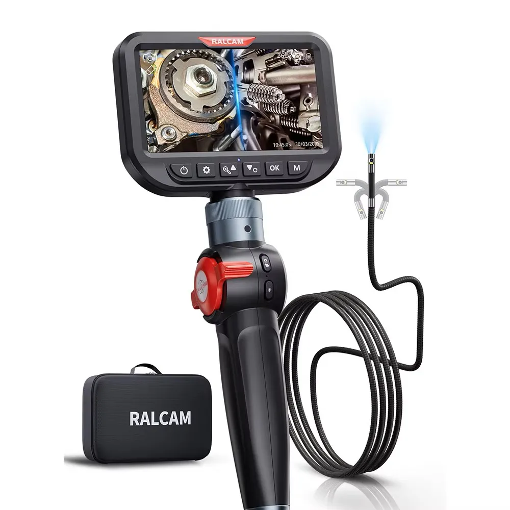 

Ralcam 210° 2-way Articulating Borescope,6.5MM inspection Dual camera,5 Inch Screen Endoscope Camera with LEDs for inspection