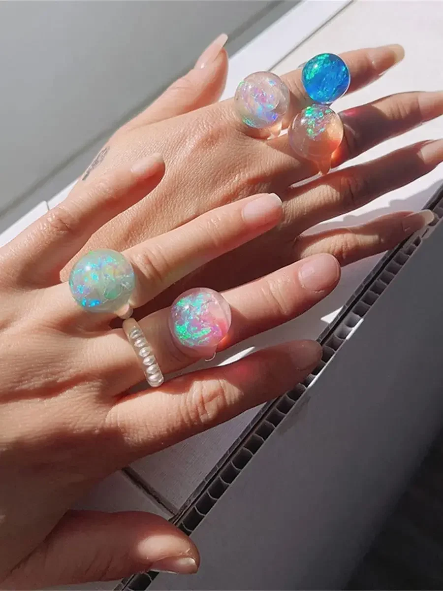 Persoonlijkheid Imitatie Europa Hars Illusionaire Planeet Prachtige Transparante Ring Sterrenhemel Fantasie Nachtelijke Hemel Ring Fee Sieraden - afbeelding 2