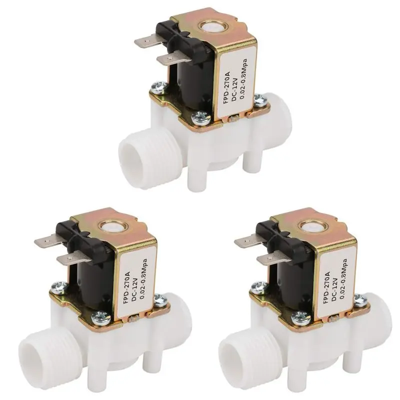 3X Dc12v N/C Normally Closed Water Solenoid Valve G1/2-Inch Plastic Electrical Solenoid Valve For Water Dispenser-A68E