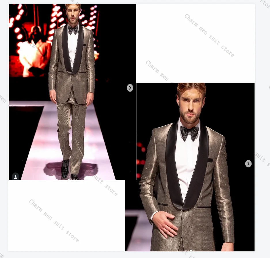 

Shiny Men Suits Set 2 Pcs Blazer+Pant Trousers Black Lapel Wedding Tuxedo Formal Office Business Male Groom Prom Jacket Coat