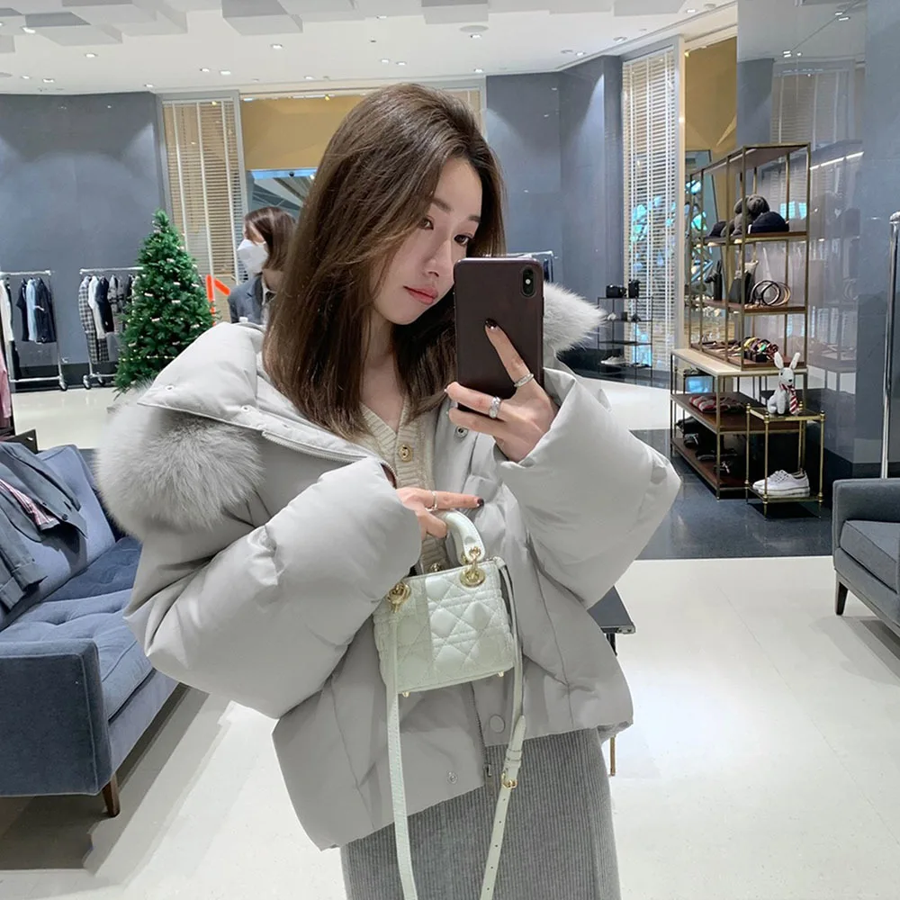 2024 Korean Style Thicken Parkas Women\'s Winter Fur Collar Down Jacket Fashion Cotton-padded Women\'s Short Coat Hooded Outerwear