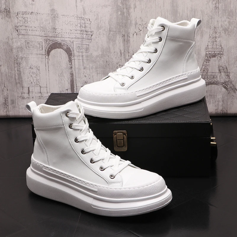 men fashion original leather boots lace-up flats shoe cowboy platform boot young street style white sneakers ankle botas hombre