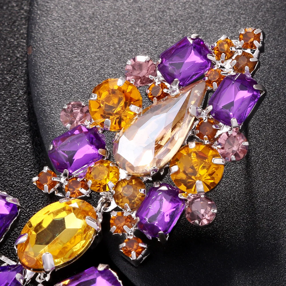 Hollow Crystal Exaggerate Dangle Earrings for Women Free Shipping Fashion Oversize Colorful Rhinestone Earrings Party Jewelry