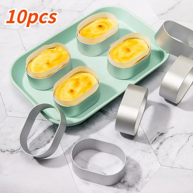 10 unids/set molde para tarta de queso medio cocido ovalado ligero tarta de queso yogur pastel Mousse círculo galleta molde para hornear