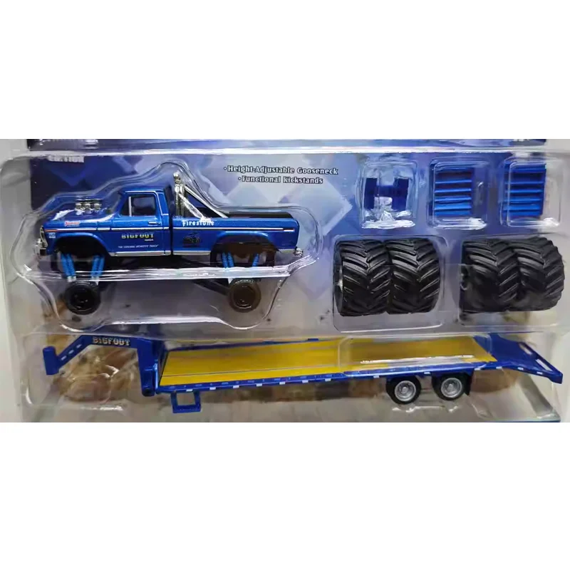 Greenlight 1:64 1974 Ford F-250 With Gooseneck Trailer And Tires Alloy Model Car Classic Adult Souvenir Gift Static Display