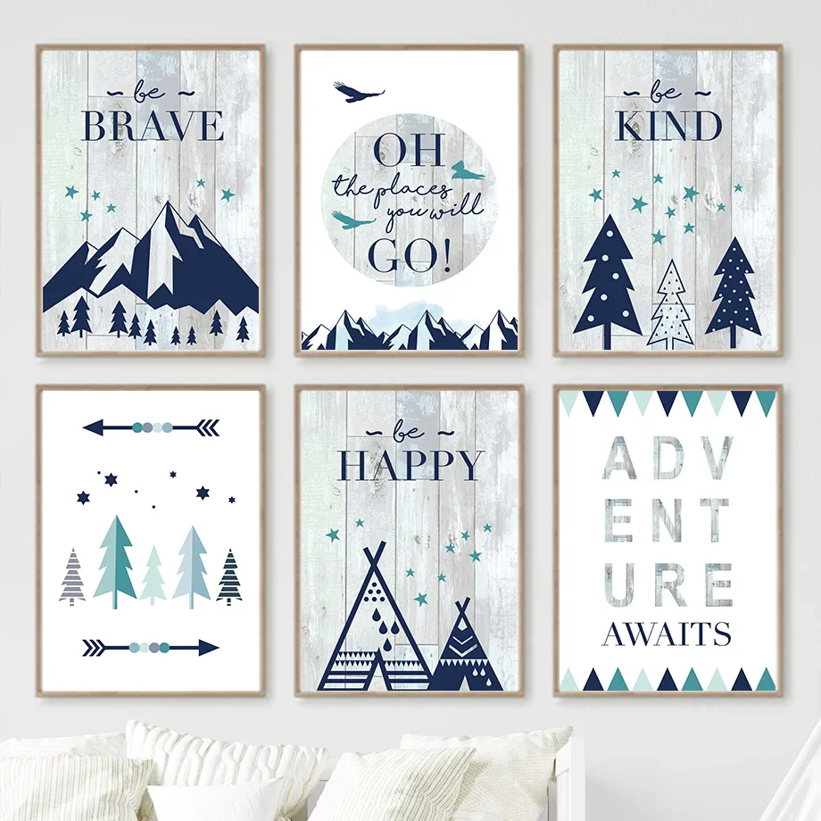 

Mountain Forest Tent Inspirational Quotes Wall Art Canvas Painting Nordic Posters And Prints Wall Pictures For Kids Room Decor