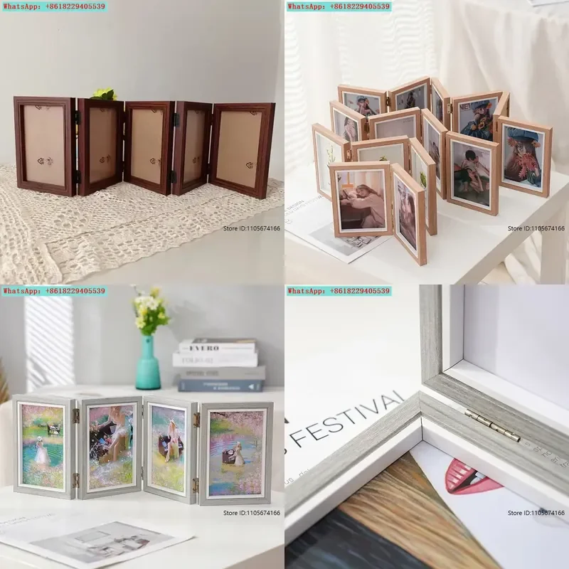 Cross-border table 6-inch 7-inch double-sided folding photo frame two-piece central control picture triple wooden quadruple
