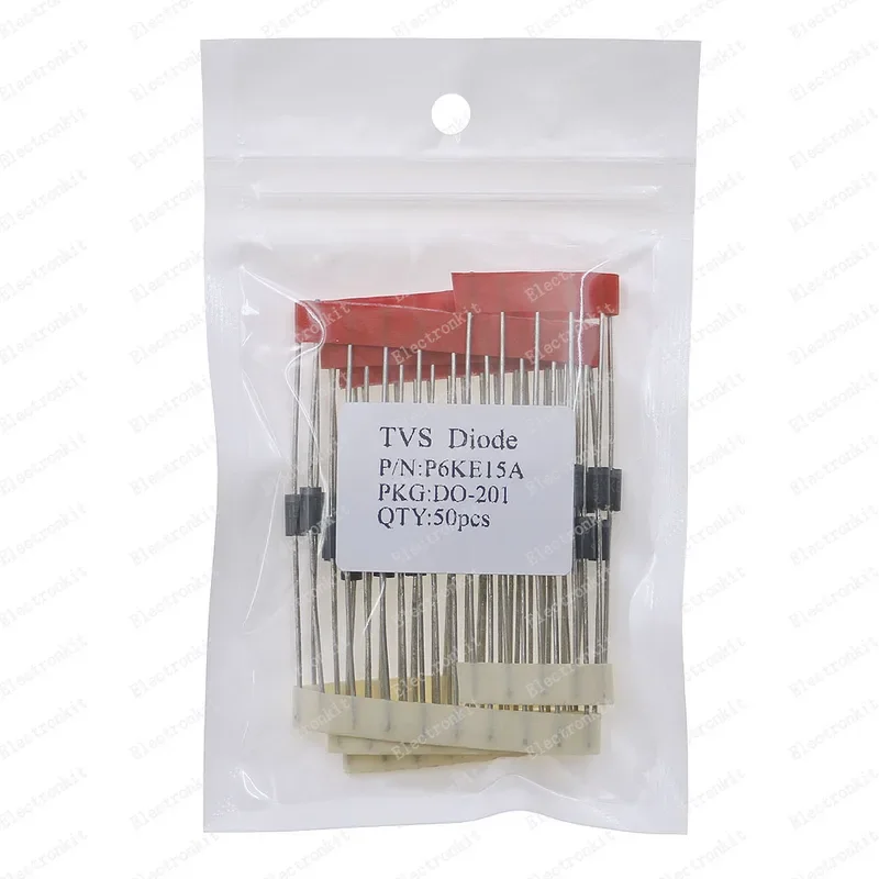 50pcs TVS Diode P6KE6.8A P6KE10A P6KE12A P6KE13A P6KE15A P6KE16A P6KE18A P6KE24A P6KE27A P6KE30A P6KE33A P6KE36A P6KE51A