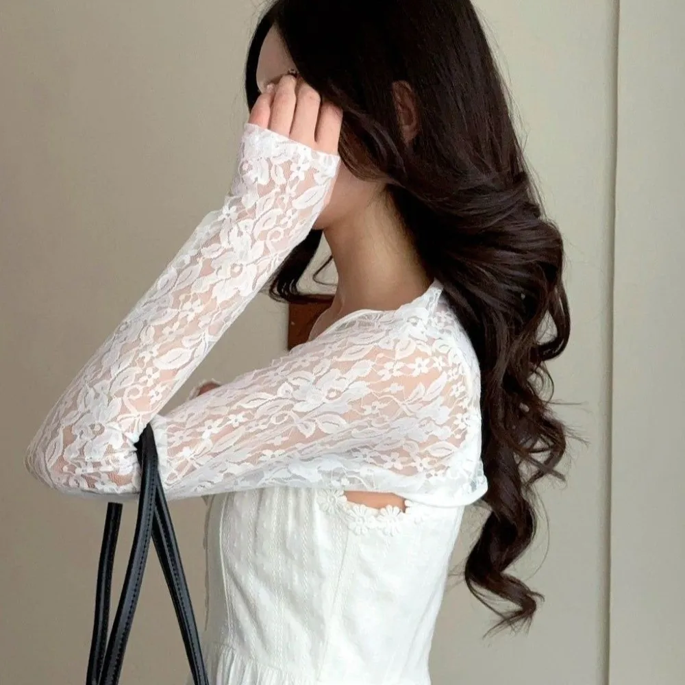 Long Sleeve Lace Sun Protection Tank Top Breathable Fashion Elastic Flower Printed Shawl Lightweight Mesh Top
