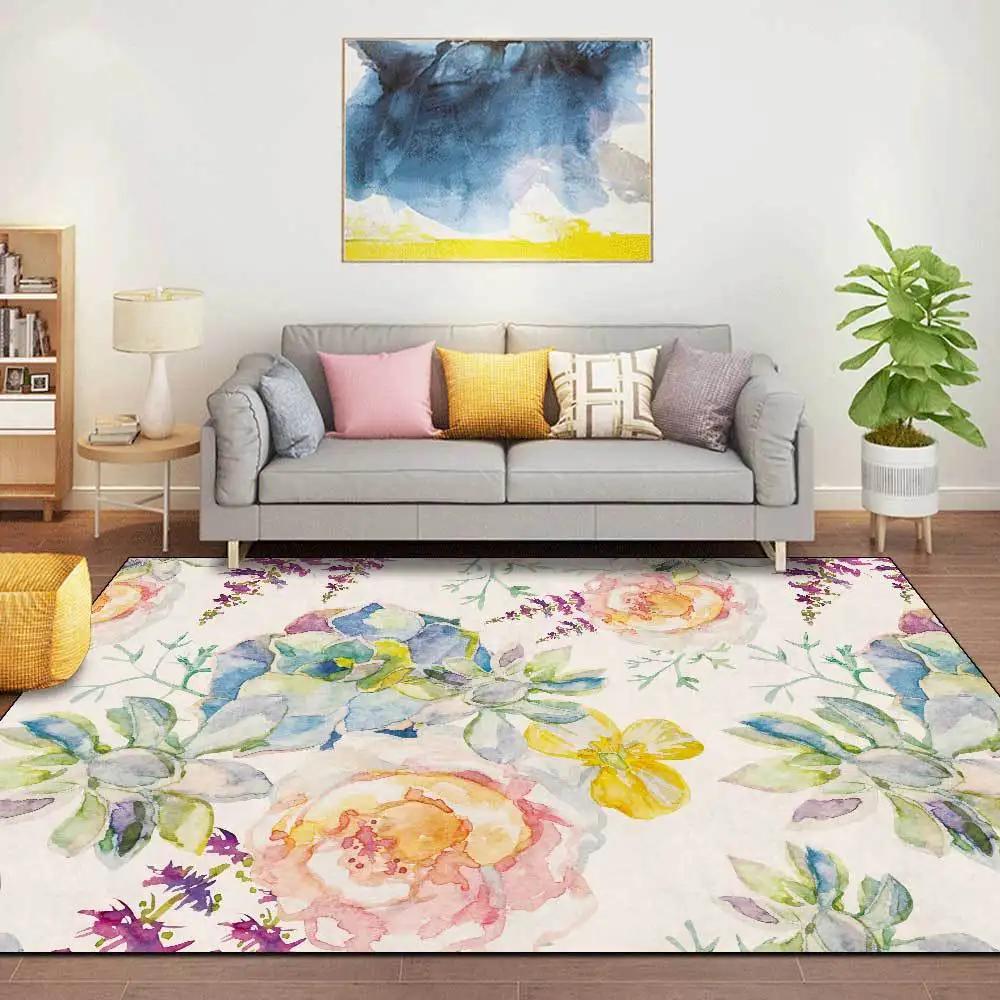 

Rural Countryside Colorful Flower Pattern Carpets,Living Room Bedroom,Bedside, Sofa, Home Decor, Anti Slip Rug, Lounge Floor Mat