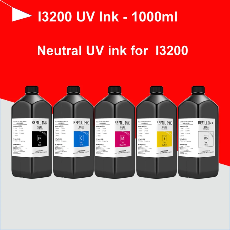 1000ML / bottle neutral UV Ink for Epson I3200 UV ink For Epson I3200 I3200E Printhead & printer ( 5 color Options )