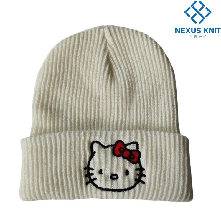 Gorro de punto bordado bonito de HelloKitty de Disney, gorro de lana de gato de Europa y dibujos animados, gorro cálido con capucha para pareja