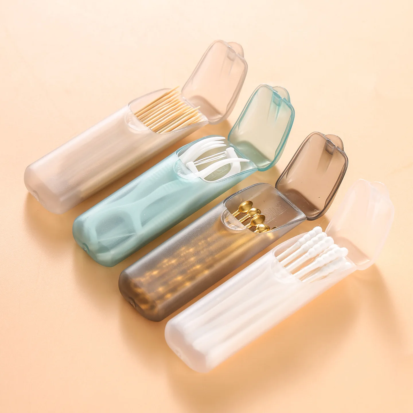 Portable Travel Mini Transparent Dental Floss Storage Box Restaurant Oral Care Disposable Toothpicks And Cotton Swabs Box