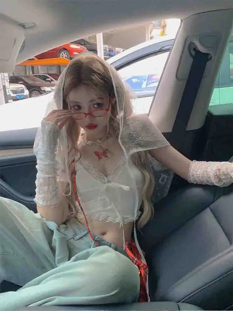 Damski krótki top z koronkowym wykończeniem, estetyczna biała kokardka, urocza, słodka mini kamizelka, dzianinowa, podstawowa, codzienna koszulka, letnia odzież plażowa z odkrytymi plecami.