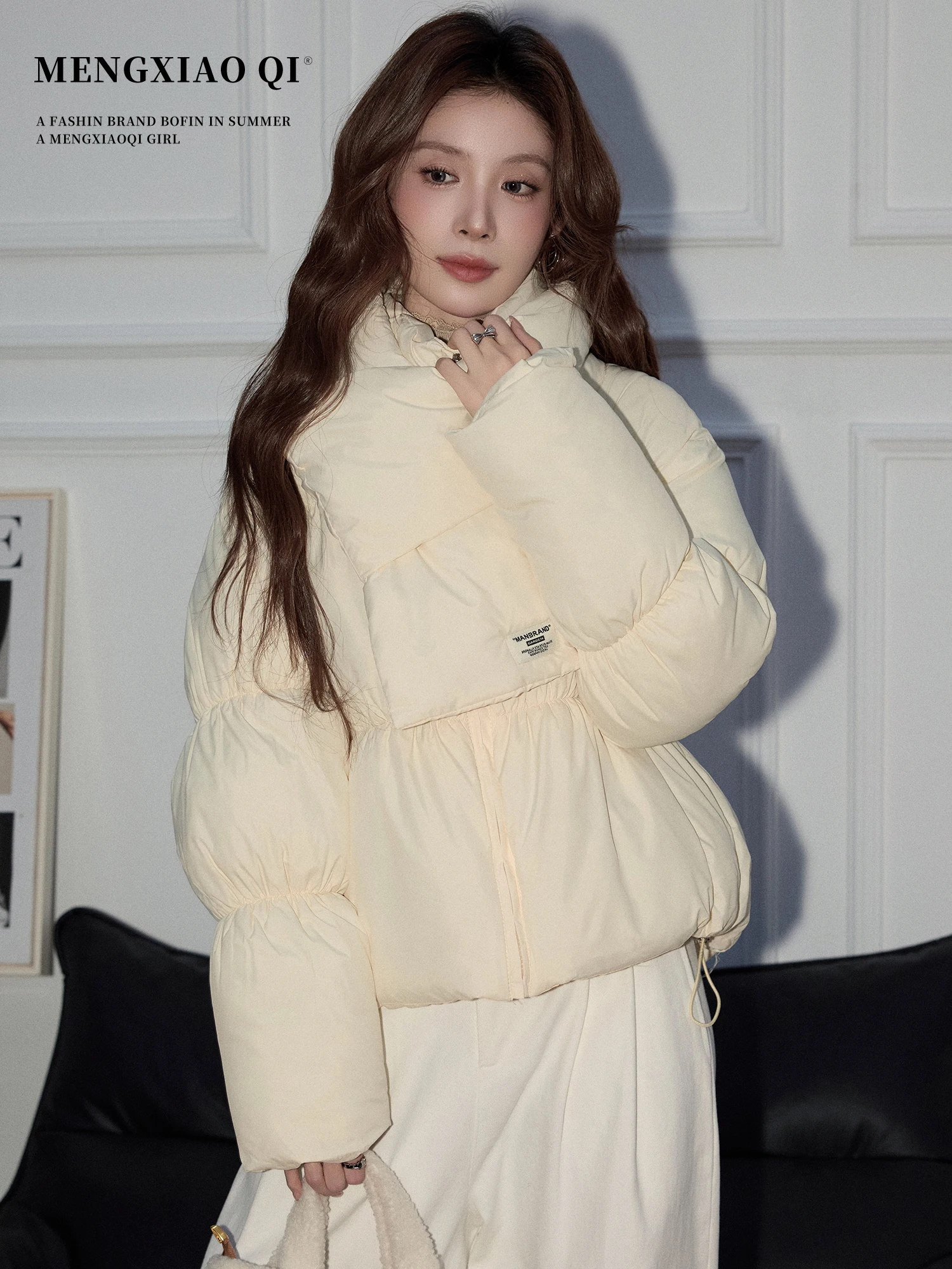 

Thiened Zipper Stand Collar Cotton Jaet Women's Autumn Winter Warm Scarf Design ort Cotton Coat Món Xiaqi Commute Sle