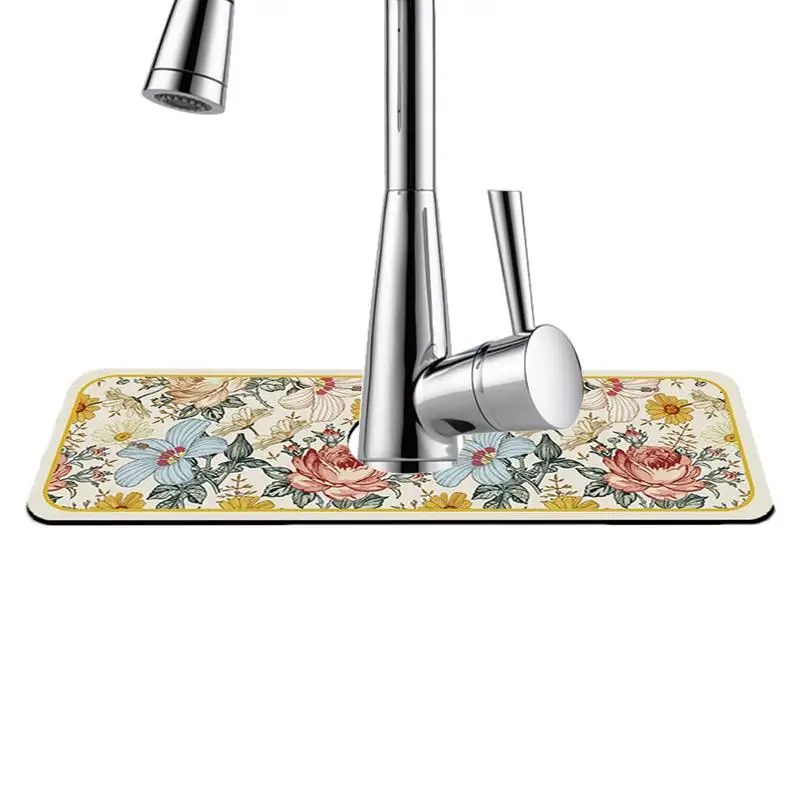 

Faucet Draining Mat Sink Drying Mat For Kitchen Counter Soft Bathroom Counter Top Drip Catcher Pad With Round Hole For Hotel
