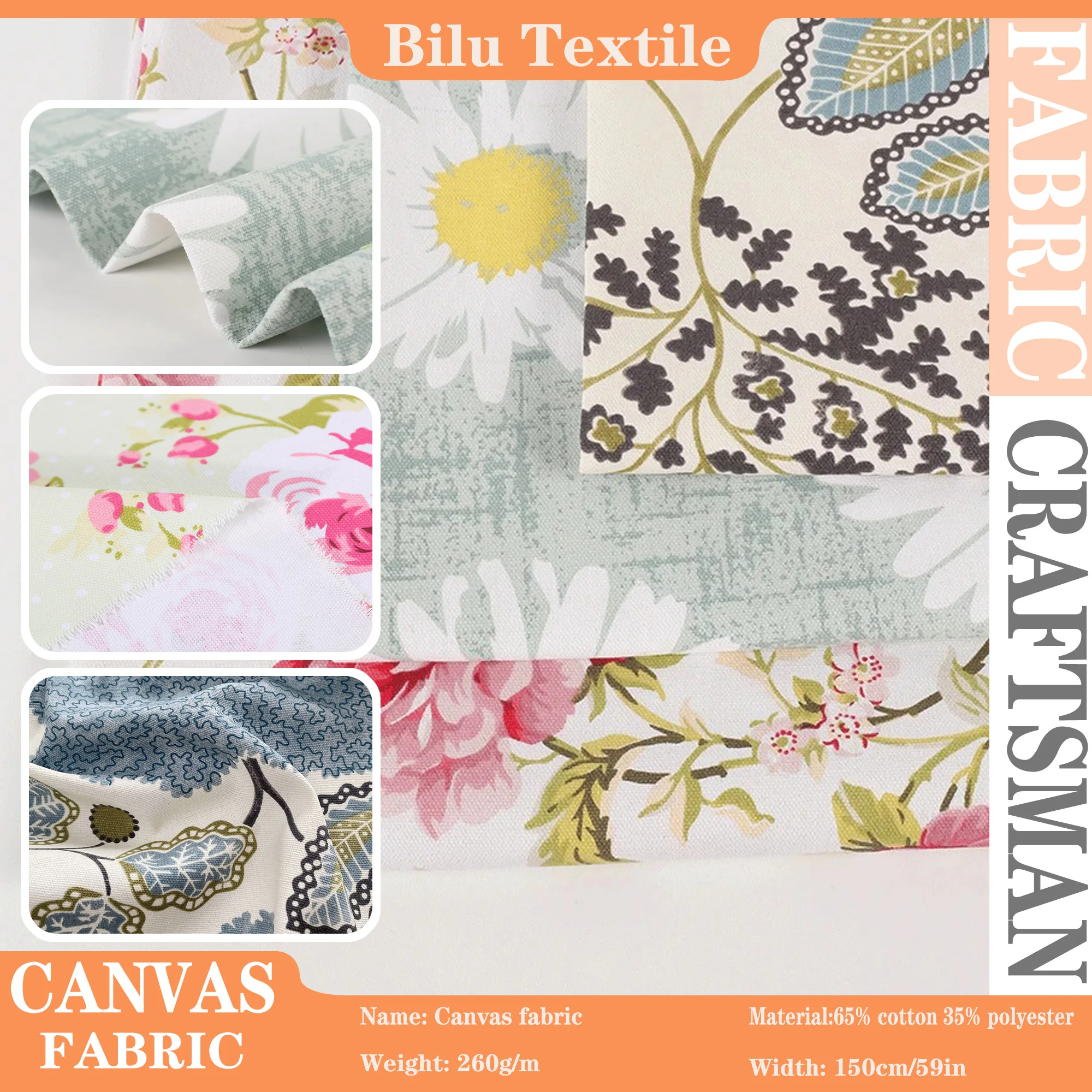 

Thick Poly-Cotton Canvas Fabric - Printed DIY Material for Luggage & Sofa Covers (by Meter)