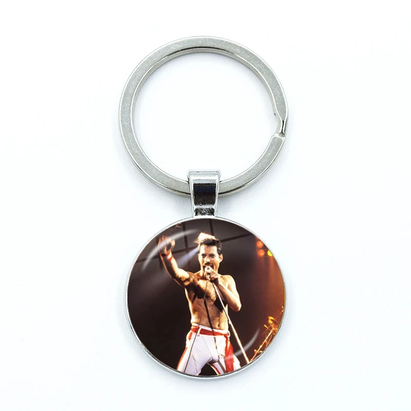 Queen Freddie Mercury Rock Star Keychain Glass Cabochon KeyRing Bag Car Key Chain Ring Holder Charms Jewelry Gifts