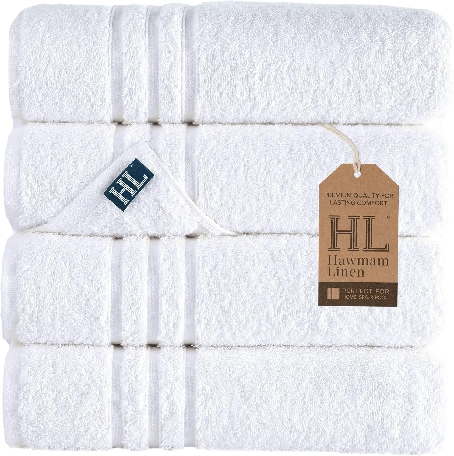 

4-Pack White Bath Towels, 27x54 Inches, 100% Turkish Cotton, Soft Lightweight Absorbent Quick-Dry for Daily Use